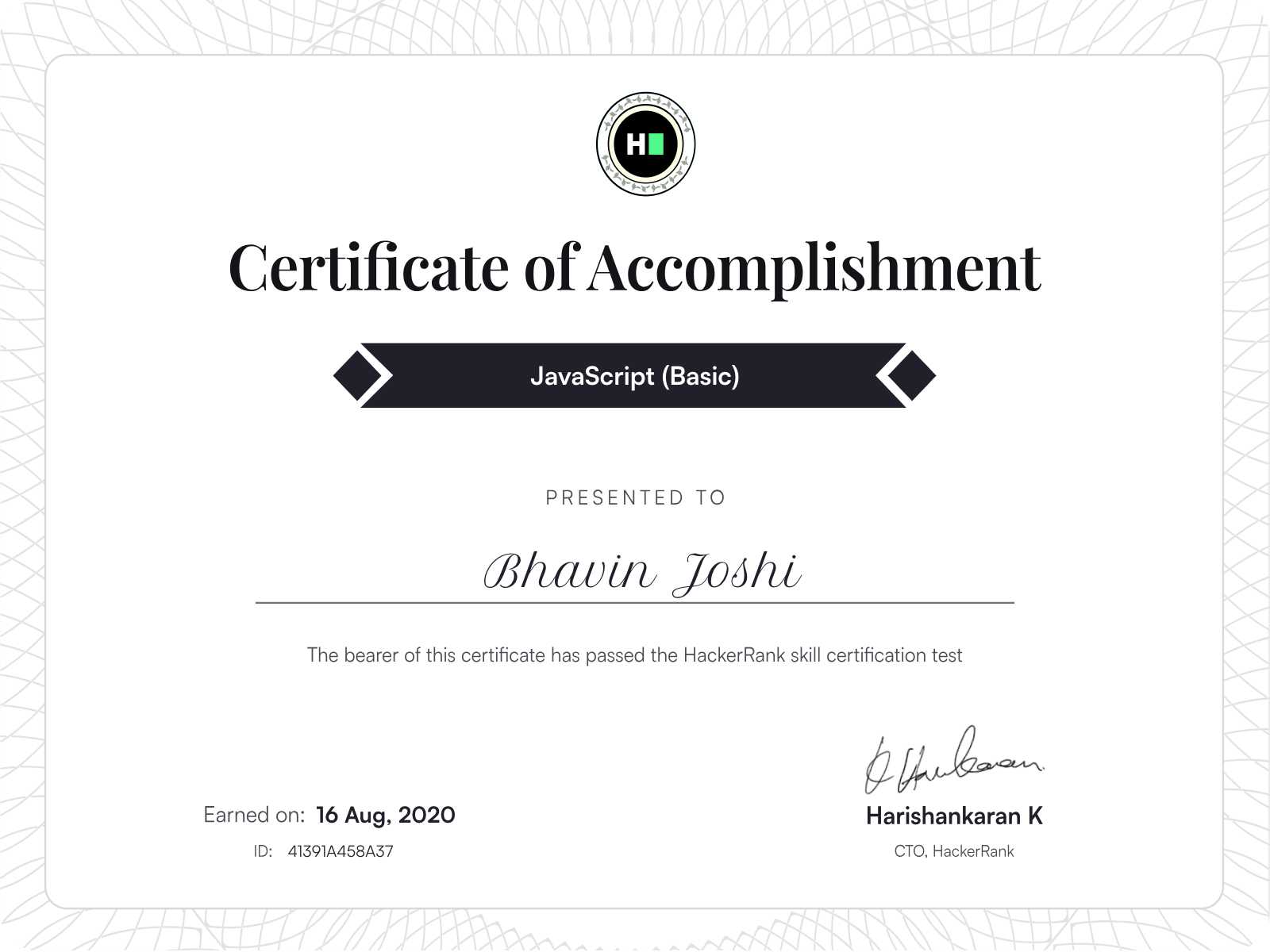 HackerRank Certified: JavaScript Developer